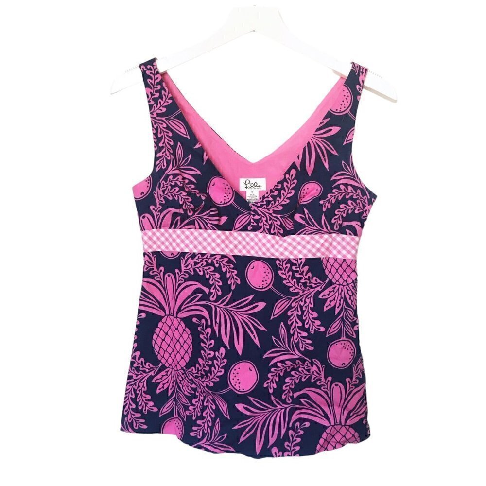 Lilly Pulitzer navy/ pink pineapple print top, 0 - Picture 1 of 11